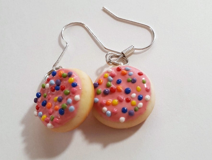 Pink Frosted Sugar Cookie Earrings Polymer Clay Food Jewelry