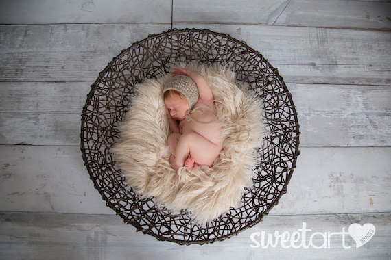 Latte / Cream Faux Fur Prop, Ready to Ship, Newborn Baby Photo Prop,  Layering Blanket, Neutral Photo Prop.