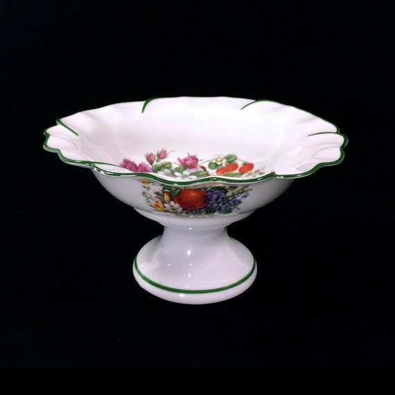 Large 9 Limoges Footed Fruit Bowl with Transferware Pear