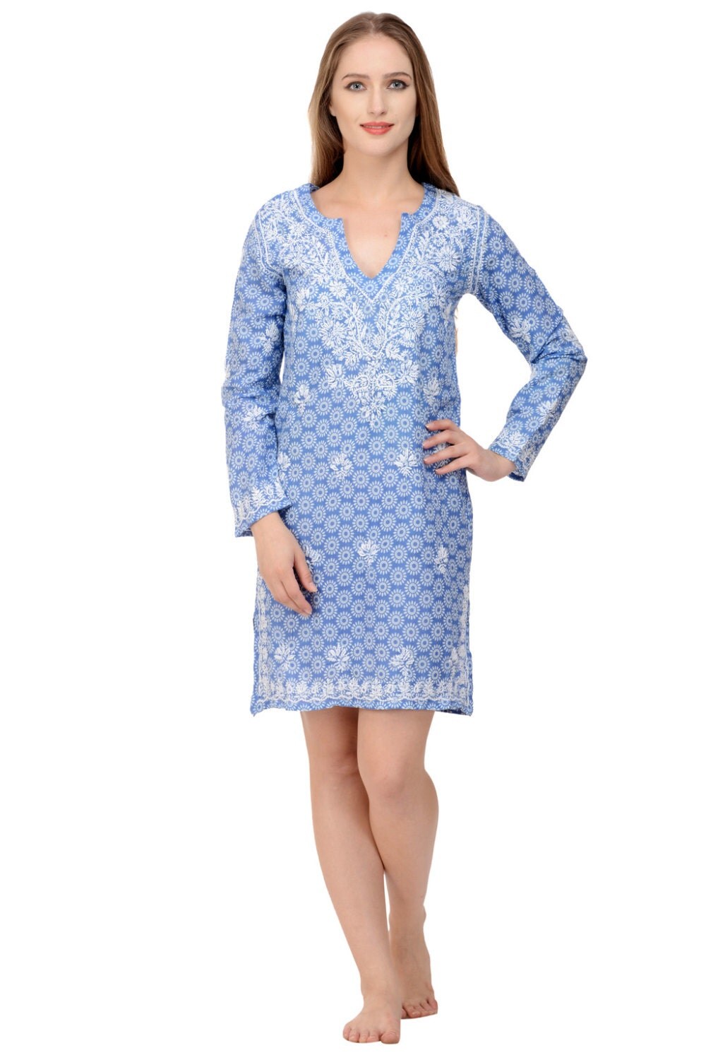 alexandra kaftan caftan dress in blue with white alexandra kaftan caftan dress in blue with white