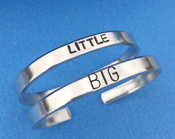 Big Little Sorority - Set of 2 - Friendship Bracelet - Cuff Bracelet - Hand Stamped Gift - Sister Gift - Personalized - Aluminum Bangle