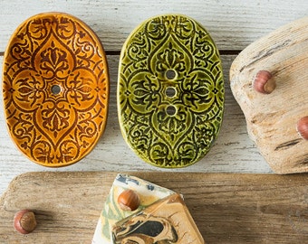 Soap dish drain - Ceramic soap dish - Drain soap dish - Pottery soap dish - Draining dish - Ring dish - Sponge dish - Portasapone - Murdeko