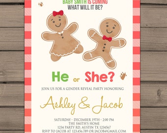Gender reveal invitation Gingerbread Winter Gender reveal party invitation Holiday gender reveal He or She Invite Boy or girl PRINTABLE