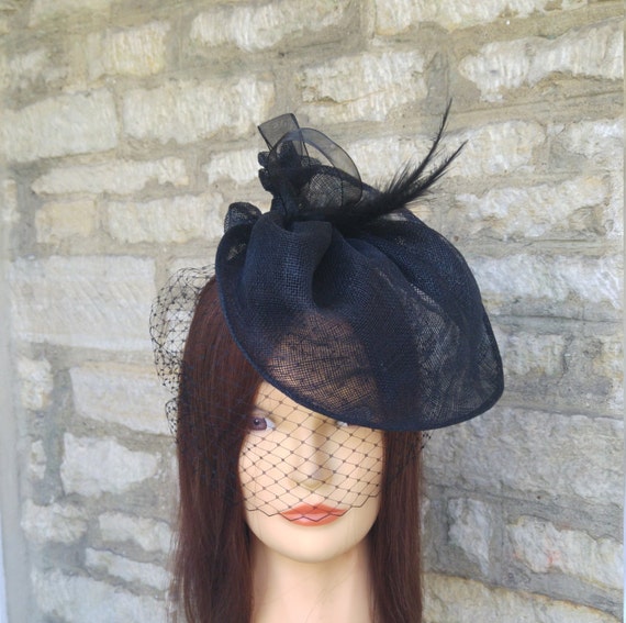 Black Hat & Fascinator Veil Veiled Funeral by PrettyLittleAttire