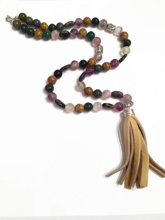 Gemstone Beaded Tassel Necklace Gemstone Bead By Julemijewelry 