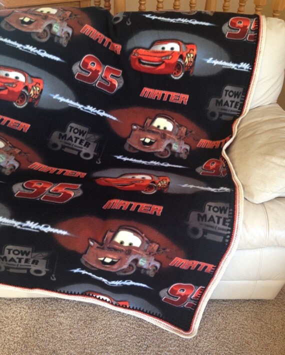 Fleece Blanket Mater/Lightning McQueen w/ Beautiful Crocheted