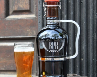 Custom Engraved Beer Growler with Ceramic Flip Top - Real German Growler - Made in Germany * Personalized * Four Handle Choices *