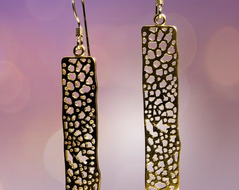 Satin Finish Gold Organic Textured Stick Earrings