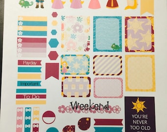 Rapunzel Weekly Planner Stickers Set, for use with Erin Condren Life Planner Stickers, Happy Planner