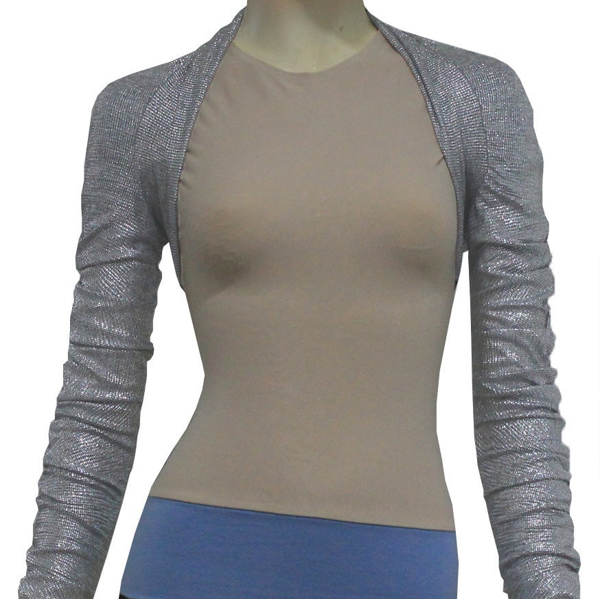 Long sleeve wedding shrug Silver formal evening prom party