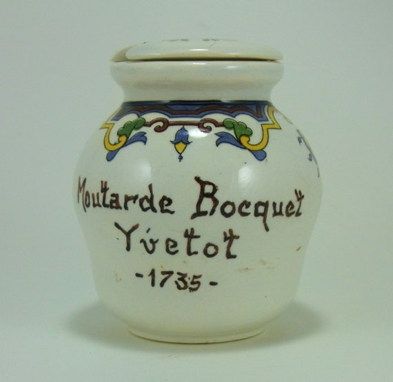 Items similar to French Stoneware Mustard Pot with Lid Vintage Mustard