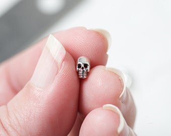 Small Solid Sterling Silver Skull Beads Extreme Detail Adorable high polish shiny sterling silver beads 4mm Matching pair 2 Beads