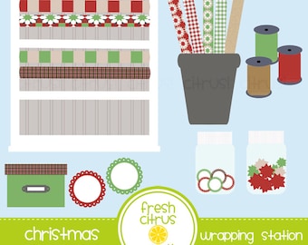 Christmas Wrapping Paper Station Craft Room Clip Art