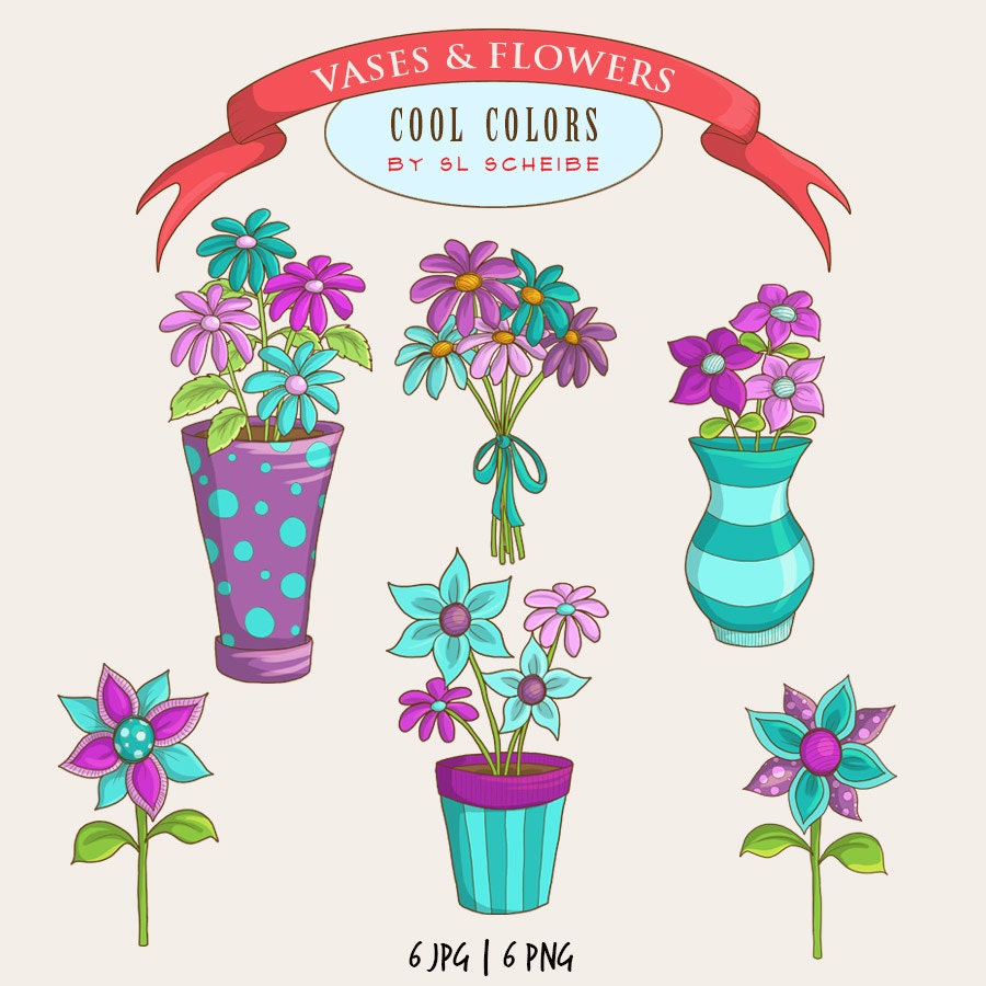 blue and purple flower clipart set whimsical spring flowers