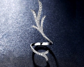 CZ Antler Ring - Full Finger Ring - Thin Ring - Cubic Zirconia - Deer Antler Ring - Bar Ring - Unique Ring - Long Ring - Pave Ring - AR0287