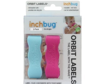 Personalized Labels for baby bottles and sippy cups by InchBug Bee/Butterfly and Lion/Monkey (Flamingo Pink and Ice Blue 2-PACK)