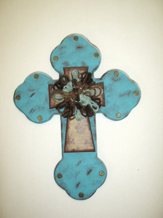 Turquoise Cross Handmade Wooden Cross Home & by SeedsofFaithShop