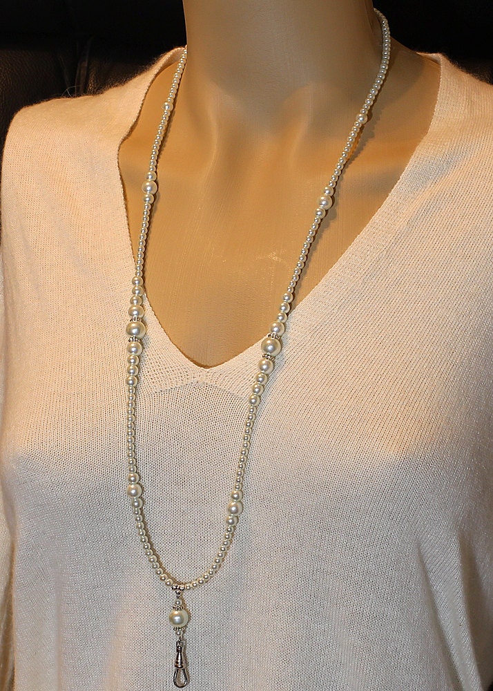 Pearl Lanyard Necklace ID badge holder by PawtasticDesignsGems