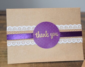Rustic lace and burlap thank you notes