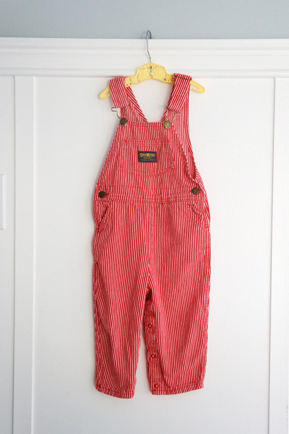 3T: Red Classic Striped Romper, Vintage Overalls by Oshkosh B'Gosh