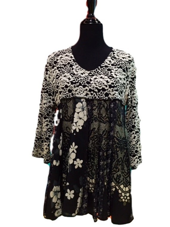 Brown & Black Floral Tunic Top-Large by BeatriceinLexington
