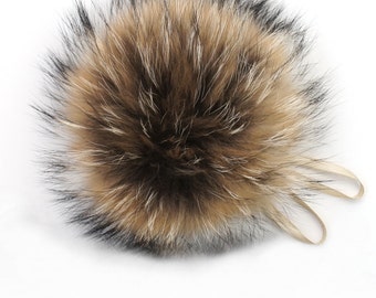 Real Fur Pom Pom Hat Raccoon Pompom Fox Fur Pompom Large Pom Poms Fur Ball Detauchable to Hat by silk ribbons