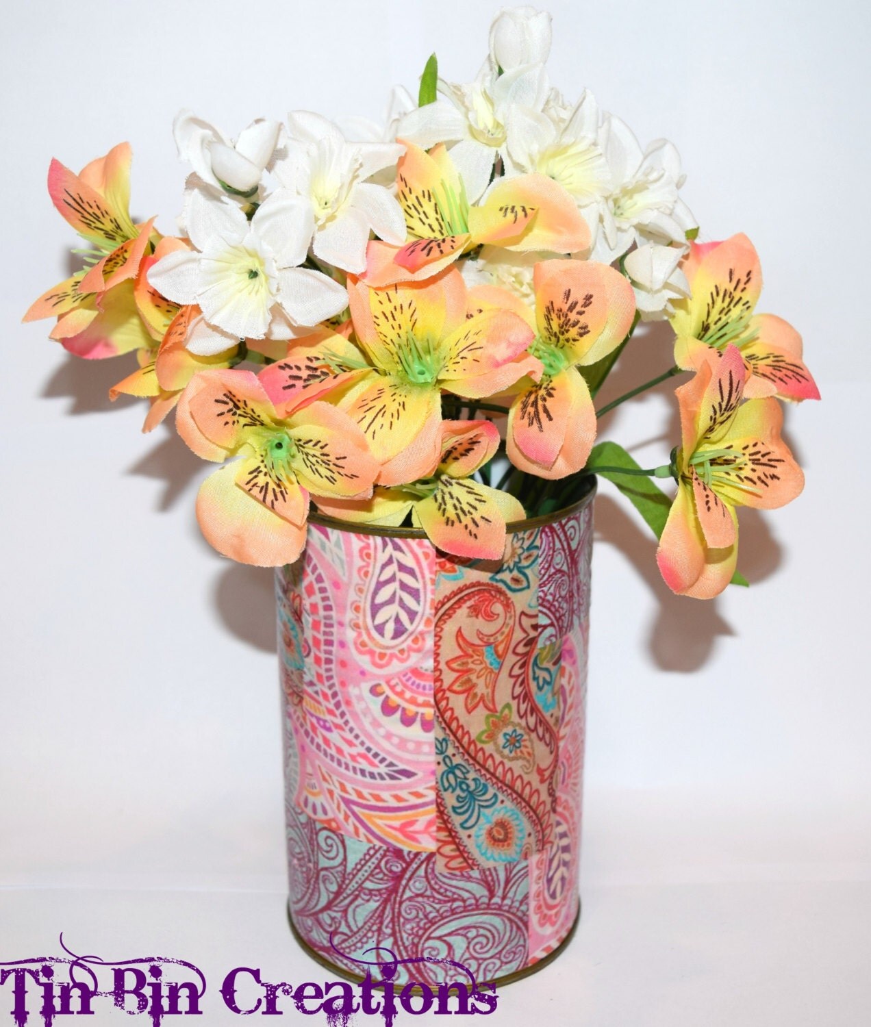 Large Tin Can Vase With Paisley Collage Design