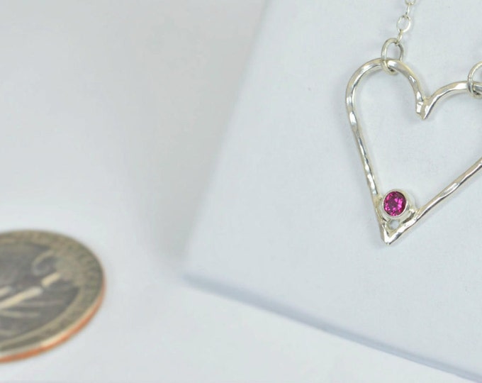 Ruby Heart Necklace, Sterling Silver, Mothers Necklace, July Birthstone Necklace, Ruby Necklace, Mother Necklace, Heart Pendant