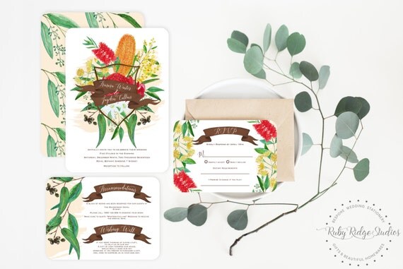 Printable Wedding Invitation Australian Natives Watercolor Printable Wedding Invitation Australian Natives Watercolor