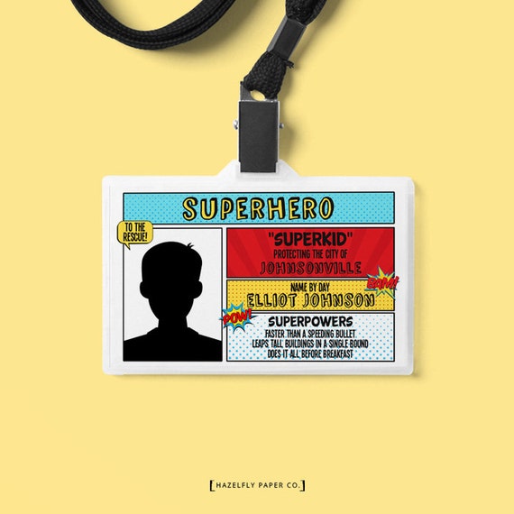 Superhero ID Card Name Badge Personalized Printable