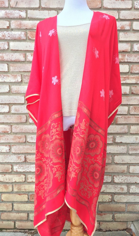 Red Gold Kimono Cardigan Cotton Long Kimono Jacket Women and