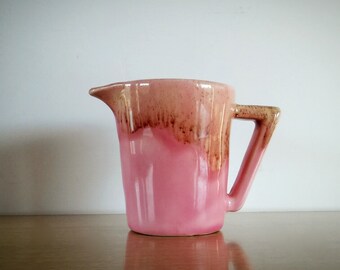 Winart Pink Dripware Creamer, Vintage Winart Miami Oklahoma Pink and Brown Drip Ware Creamer