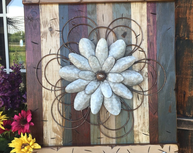 FLOWER Rustic Sign LARGE Reclaimed Shutter Barn Wood Distressed Industrial Blue Green Red Metal Flowers Pallet FLOWER Rustic Sign LARGE Reclaimed Shutter Barn Wood Distressed Industrial Blue Green Red Metal Flowers Pallet