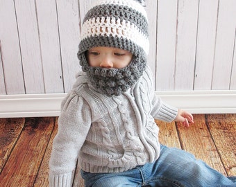 Custom Beard Pompom Crochet Hat, Bobble beard hat, Baby beard hat, Infant beard hat