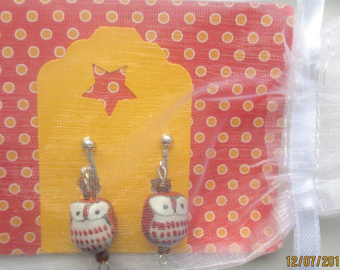 Green owl earrings-Owl jewelry-Ceramic Owl-owl dangles-hoot owl posts-Clip on earrings-Owl gifts-cute childrens gifts-teen-storybookearrings