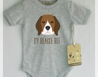 Beagle baby clothes. Dog baby best friend print. Beagle print baby romper. Cute dog baby clothes. With or without text.