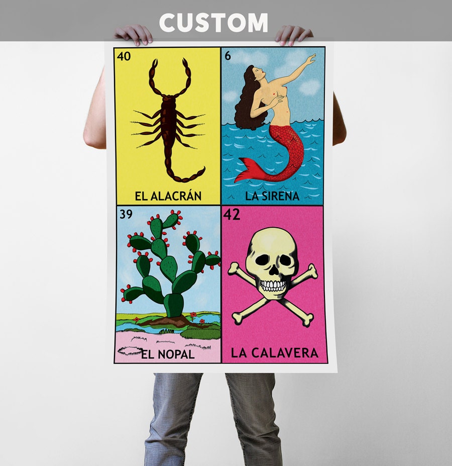 Custom Loteria Poster 4 Loteria Cards Personalized Art Print