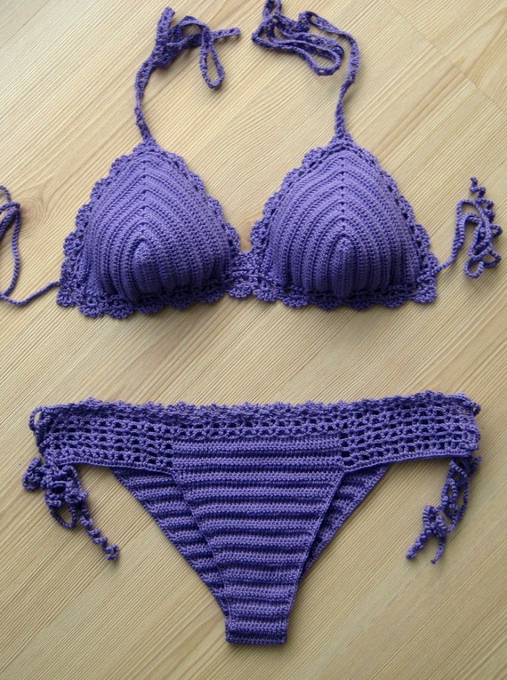 Crochet Bikini Violet Color Women Swimwear swimsuit
