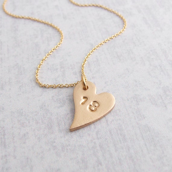 18th Birthday Pendant Necklace Gold Bronze Small Heart