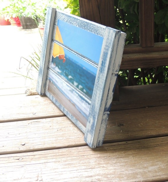 Yellow beach umbrella photo on distressed wood Emerald Isle