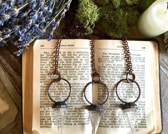 Crystal Pendulum Necklace Clear Quartz Pendant Crystal Point Necklace Healing Crystals and Stones Gothic Jewelry Witch Rocker Long Layering