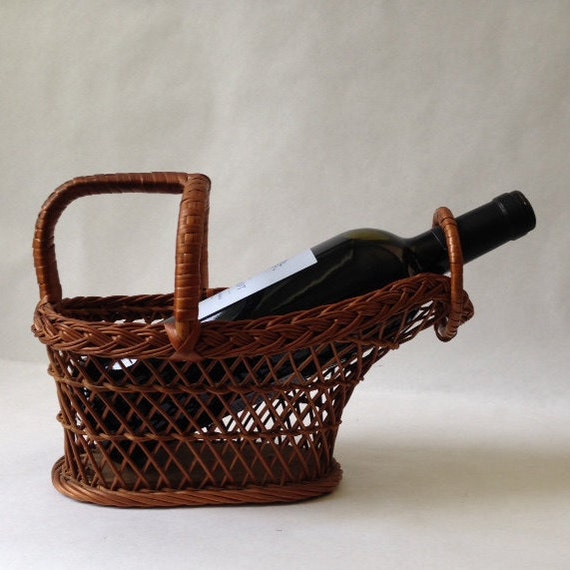 vintage wicker wine bottle basket carrier by sophisticatedflorida