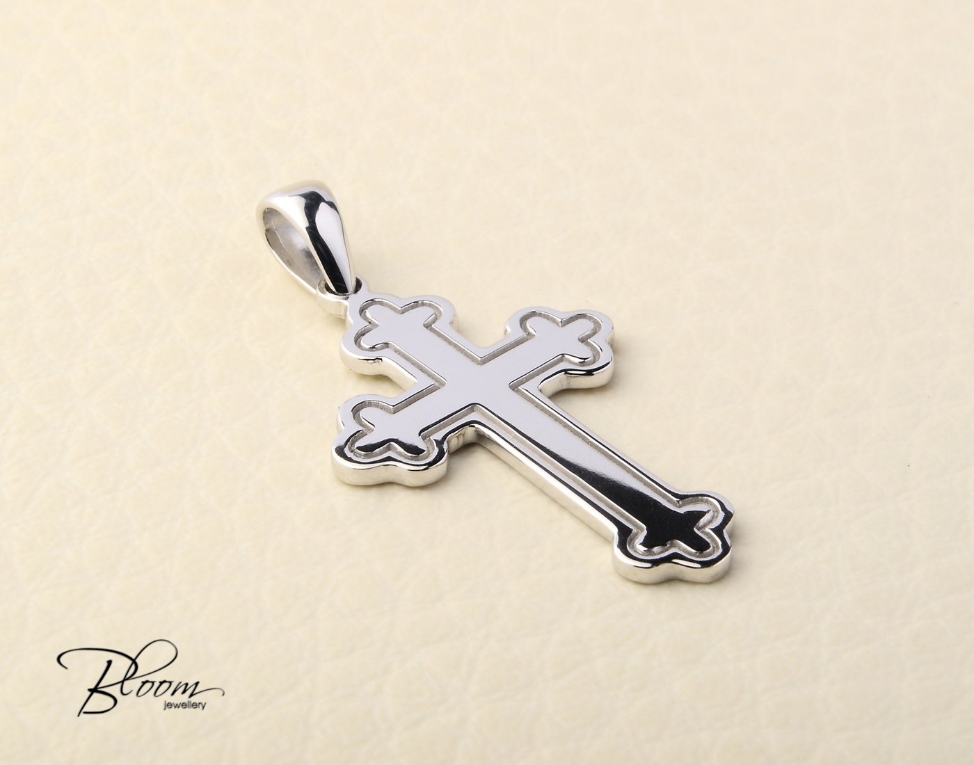 Orthodox White Gold Cross 14K Solid Gold Cross Pendant White