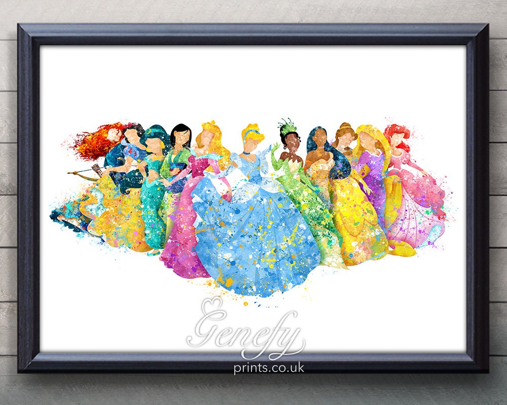 Disney Princess Watercolor Poster Print Watercolor Painting