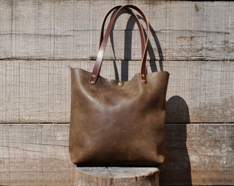 brown leather tote – Etsy