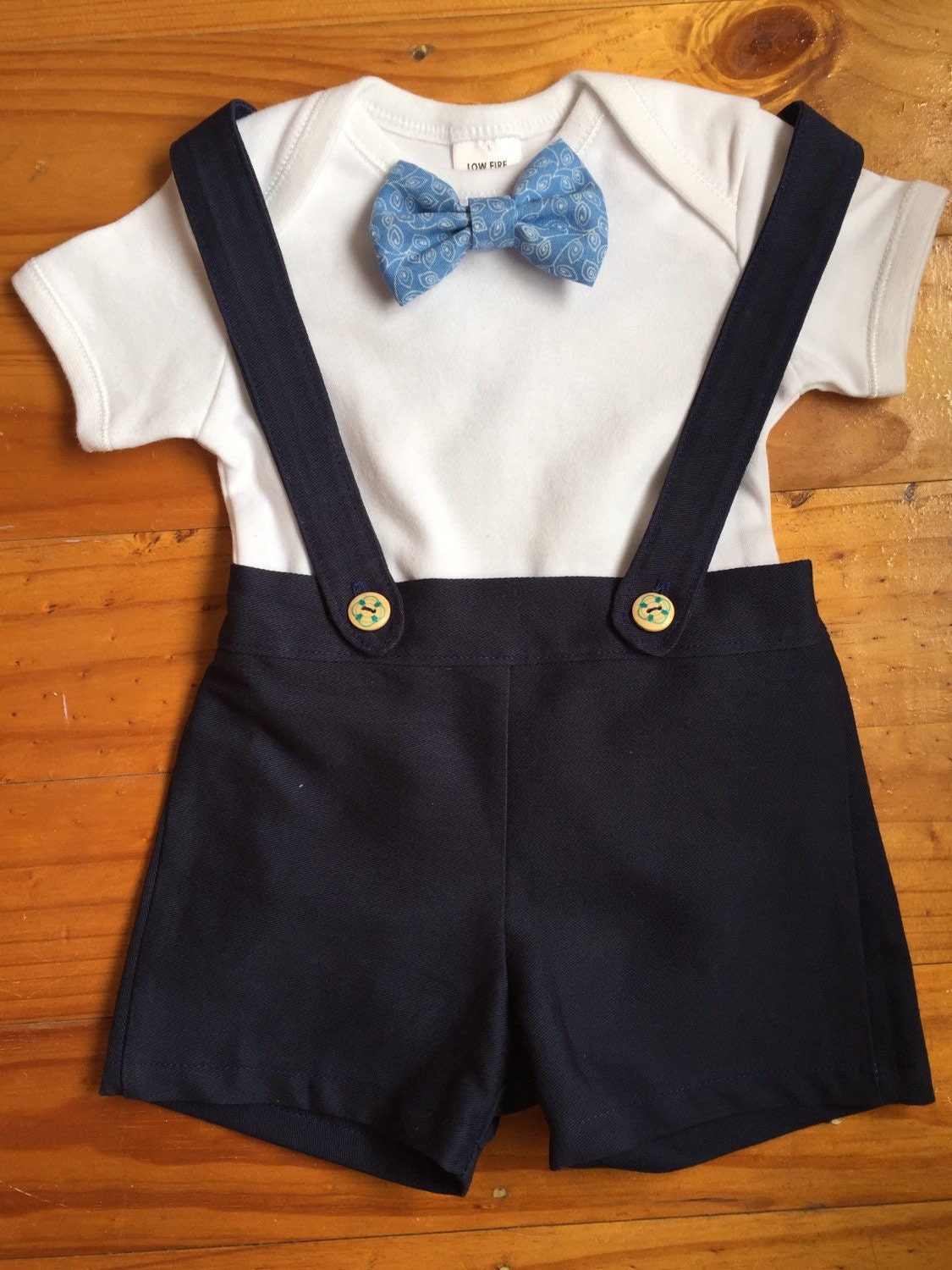 Baby Suspender Shorts Navy with removeable Bow by SpirwellSewing