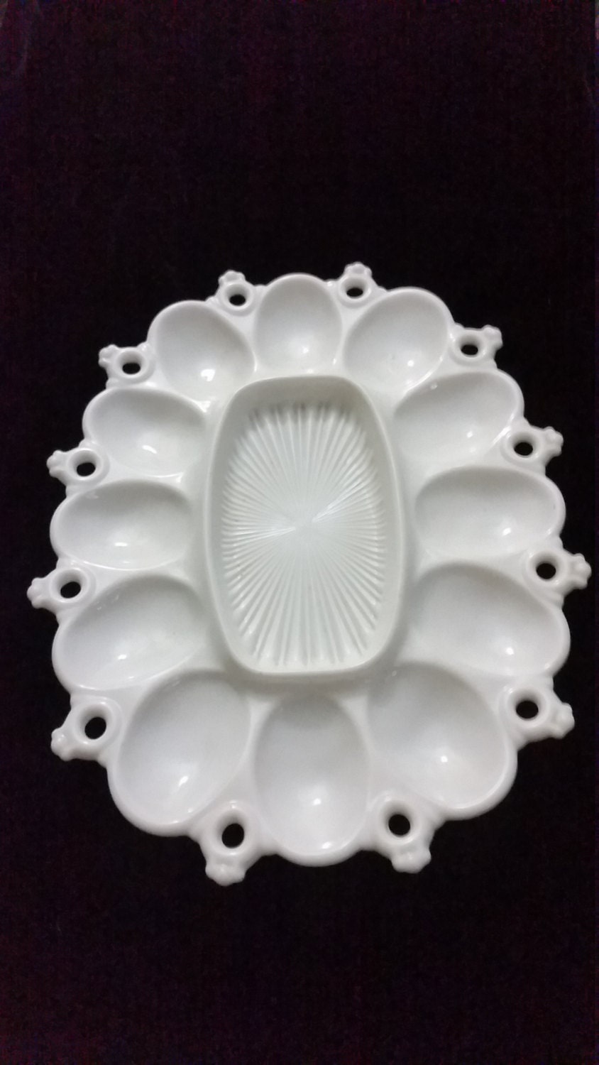 Rare Fostoria Randolf milk glass egg platter 2375 by mycyberattic