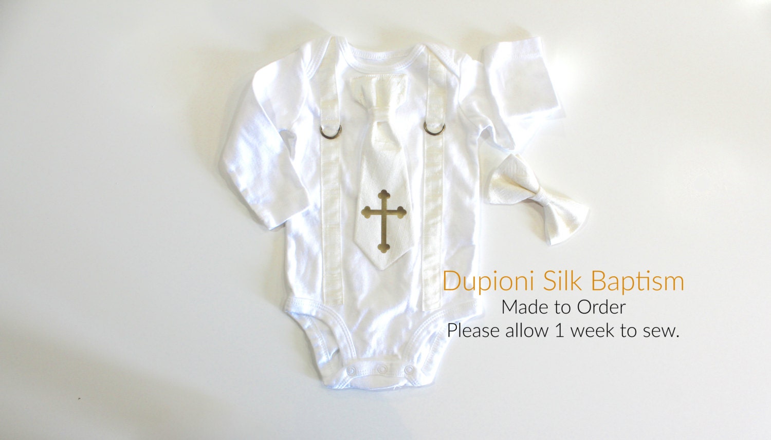 Baby Boy Silk Baptism / Christening Outfit. All white and gold