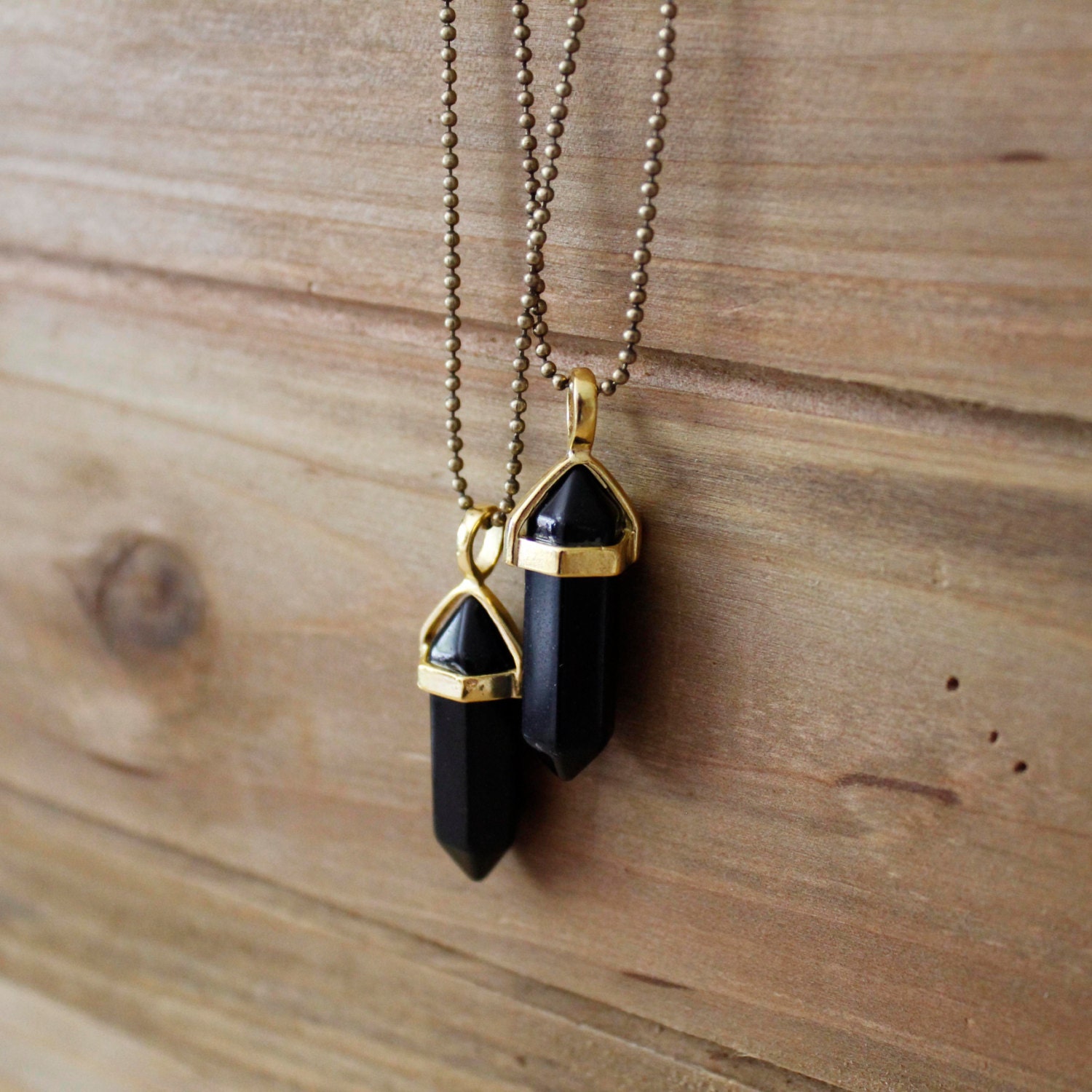 Gold Black Onyx Pendulum Pendant Necklace/ Onyx Pendulum