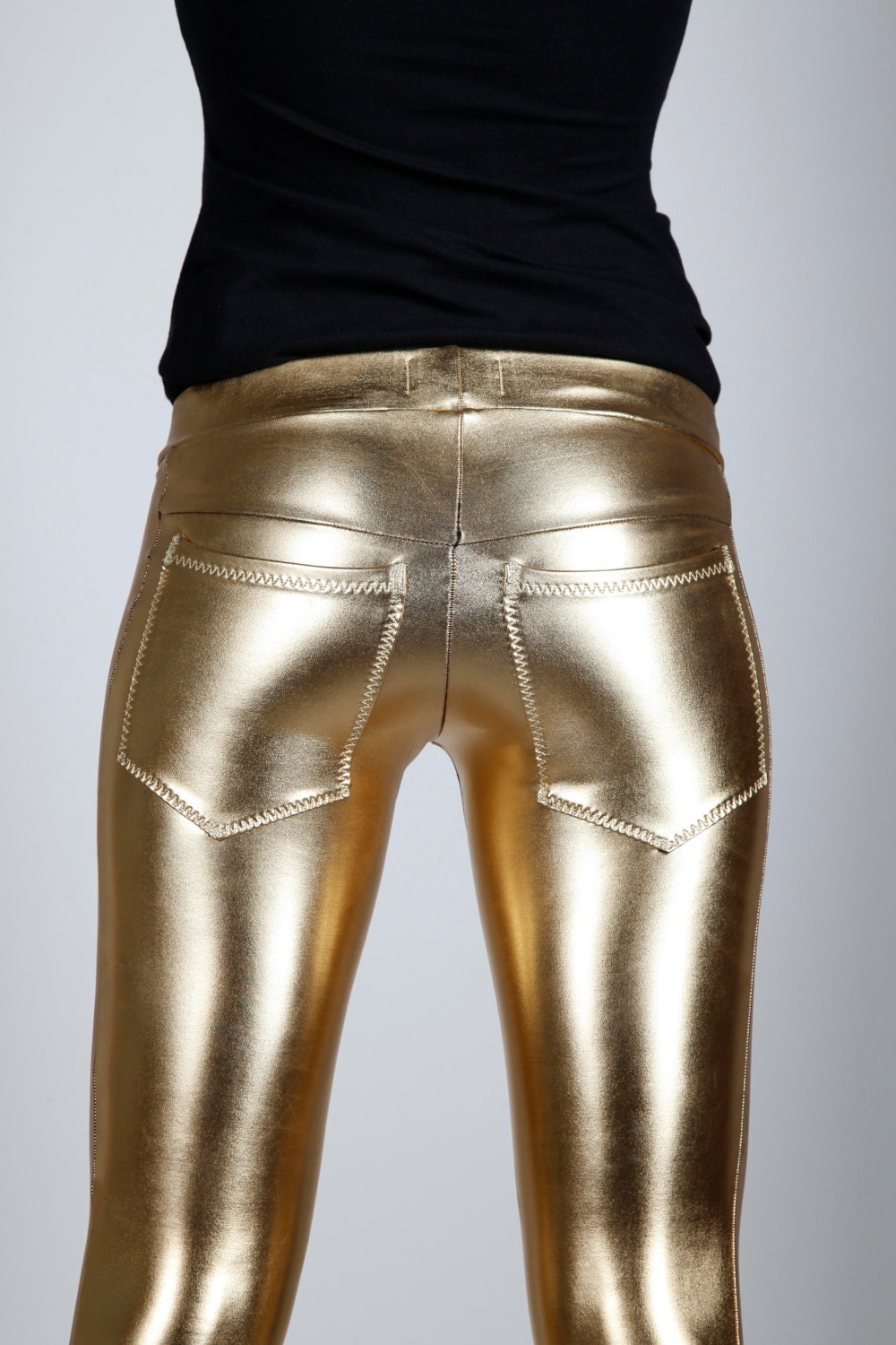 Gold Metallic Jeans Back Leggings Metallic Spandex Pants 3395